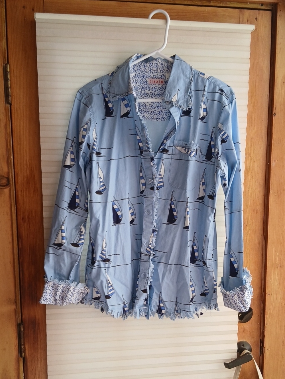 Zizzi Light Blue Sailboat-Print Button-Down Shirt